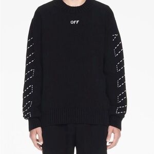 Off-White Black Crewneck Sweater with White Accents